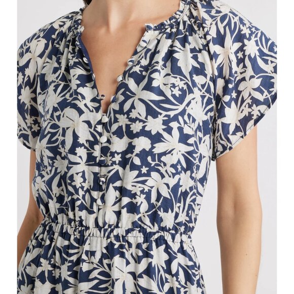 NAVY AND LIGHT TAN  TIERED CASALON MIDI FLORAL DRESS SIZE XL - Picture 5 of 5